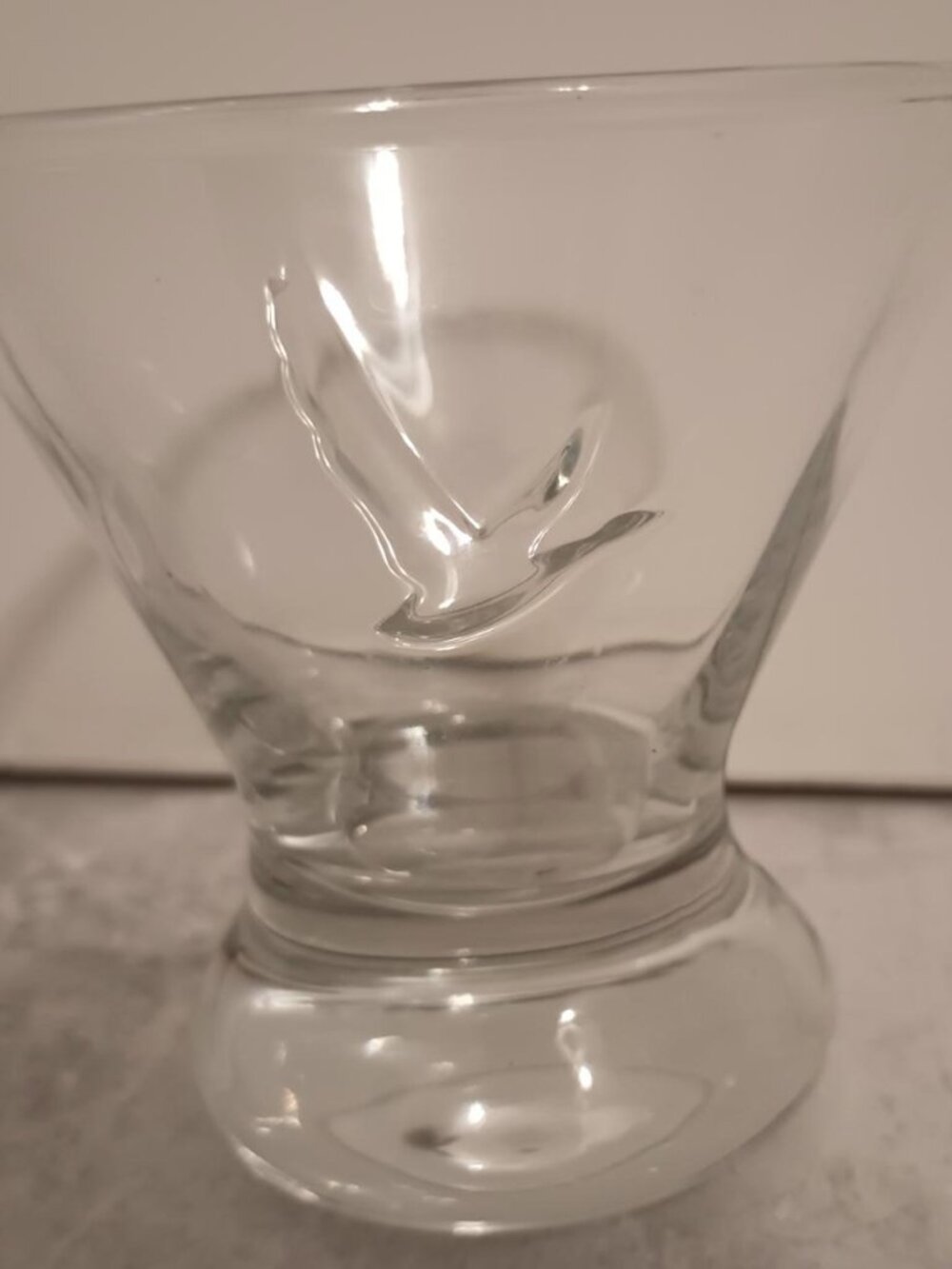 Grey Goose Embossed Vodka Stemless Footed Martini Cocktail Glass Great Condition